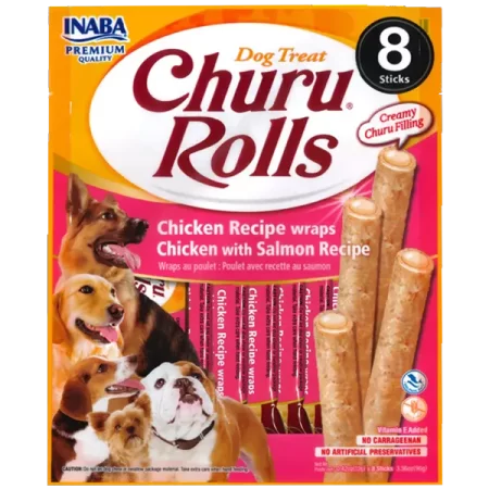 CHURU ROLLS CHICKEN WITH SALMON RECIPE (PERRO - 8 TUBOS) 96g